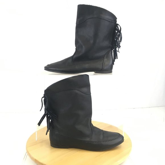 Dingo Western Black Leather Fringe Boots Womens Size 8 - Picture 2 of 9